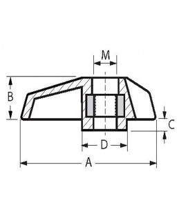 Volant de serrage 3 branches débouchant avec insert métal – VBNE